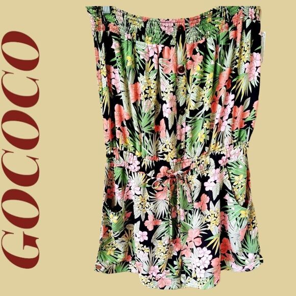 NEW Go COCO Women's Tropical Floral Plus Size Romper - Picture 9 of 12